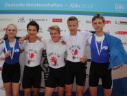 Bronze im JM 4x+ B LG: Fenja Scheper (Leverkusen), Aaron My, Lucas Böhlefeld, Louis Mück, Matthias Haggenei (Leverkusen)